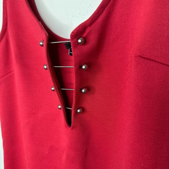 G by Guess Red Bodycon Silver Embellished V-Neck Sleeveless Mini Dress Small - Picture 4 of 14